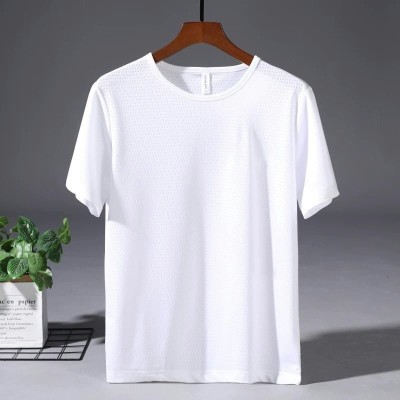 Large Size Ice Silk T-shirt Men's Mesh Short Sleeve Men's Loose Sports Quick-Drying Mesh Breathable Airable Shirt Summer Half Sleeve